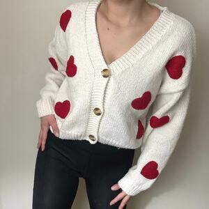 Luna Ivy Red Heart Cardigan Coquette Cottage core Granny cozy valentine Love